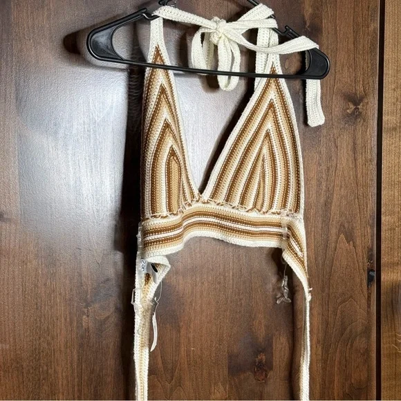 NWT Rue21 womens crochet top Size M stripe tie boho beach summer vacation tie - Picture 4 of 7